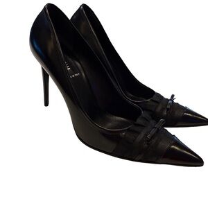 MIU MIU Women’s Black Leather Pumps Heels Bow Embellished EUC Sz US 8.5 EU 39